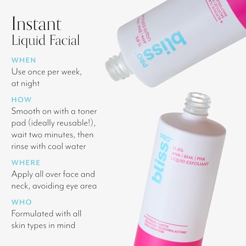 BlissPro™ Liquid Exfoliant - Daily Exfoliating Treatment with 11.8% AHA, BHA, PHA - 4 Fl Oz | Smooths Skin Texture, Reduces Pores & Fine Lines