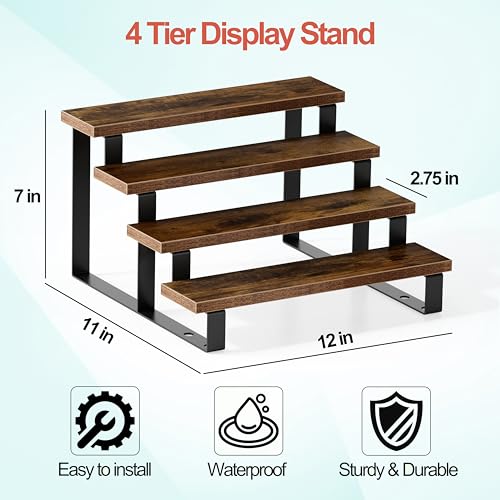Cologne Organizer for Men, 12 Inch Wood Cologne Stand 4 Tier Perfume Organizer for Dresser, Versatile Step Display Stand Shelf for Fragrance, Skincare, Figurine, Dessert, 1 Set Brown