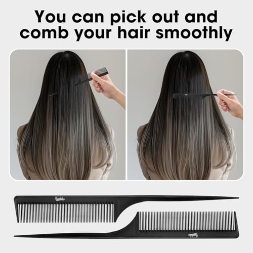 Green and Black 2-Pack Carbon Fiber Rat Tail Combs for Precise Hair Styling