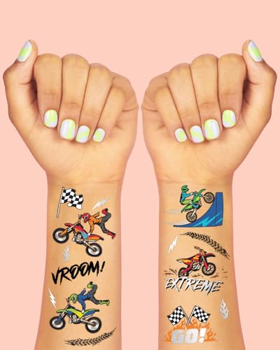 Dirt Bike Temporary Tattoos - 48 Silver Foil Designs