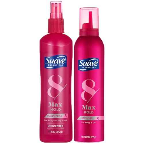 Suave+ Hair Styling Bundle ??Max Hold Unscented Hairspray + Volumizing Mousse, Moisturizing Hair Products Enriched with Vitamins & Proteins (2 Piece Set)