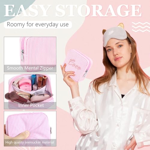 Giesiery 8-Pack Seersucker Makeup Bags - Striped Cosmetic Organizers