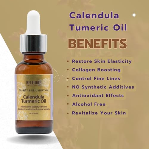 Calendula Turmeric 100% Pure Natural Organic Oil, Healthy Skin, Collagen Boosting Anti Wrinkle, Vegan, 1 ounce