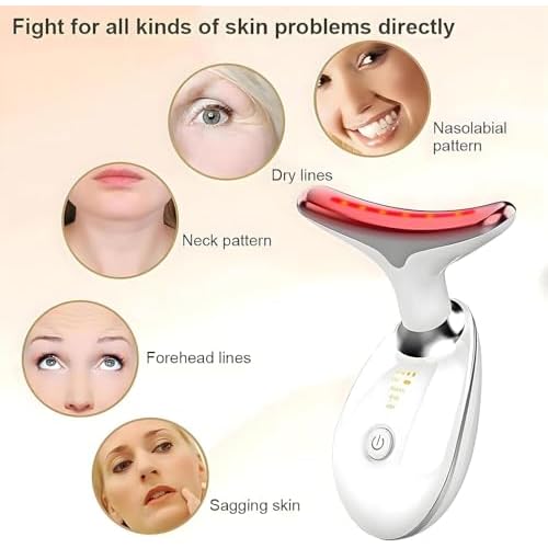 7-Color LED Facial Massager for Skin Care ? Portable Multifunctional Face Massager Tool with Heat & Vibration, Anti-Aging & Wrinkle Reduction, Glossy White