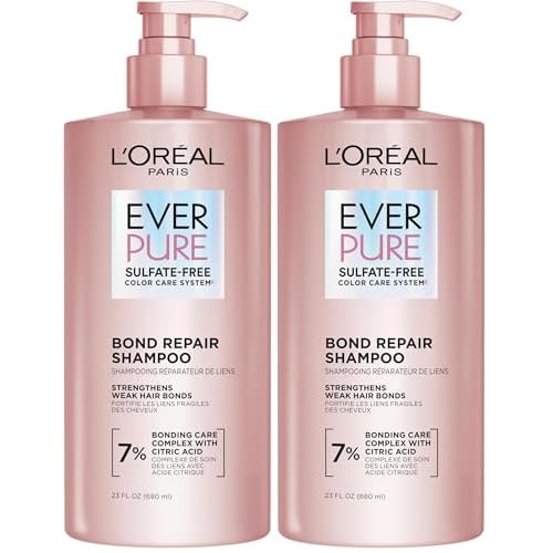 L'Oreal Paris Sulfate Free Bond Repair+ Shampoo,Hair Shampoo with Amino Acid Complex,Strengthens and Repairs Damaged or Color Treated Hair,EverPure,23 Fl Oz (Packaging May Vary),(Pack of 2)