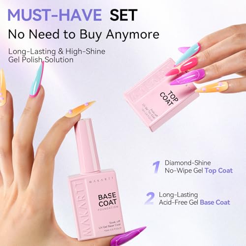 Makartt Gel Base and Top Coat Set - No Wipe Diamond Shine Gel Polish 15ml