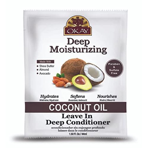 OKAY | Coconut Oil Deep Moisturizing Leave-In Conditioner | For All Hair Types & Textures | Replenish Moisture | With Shea Butter, Almond & Avocado | Free of Sulfate, Silicone & Paraben | 1.5 oz