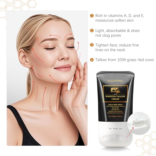 Beef Tallow for Skin Cream - Whipped Tallow for Face & Body & Organic Face Moisturizer, with Grass-Fed Tallow & Raw Honey to Soothe, Lift & Nourish Dry Skin