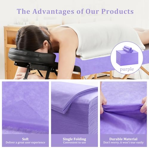 Disposable Bed Sheets 100 Pcs 31"x 71" Massage Table Cover Non Woven Fabric SPA Sheet Breathable for Massage Beauty Tattoo (Purple)
