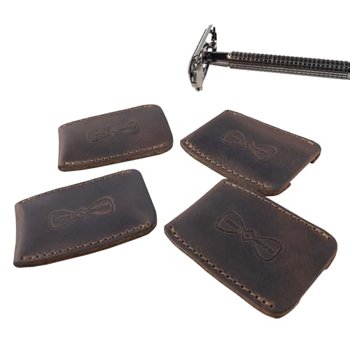 Hide & Groom, Set of 4 Double Edge Safety Razor Head Protective Sheath for Groomsmen, Shaving Travel Cover, Full Grain Leather, Handmade, Bourbon Brown