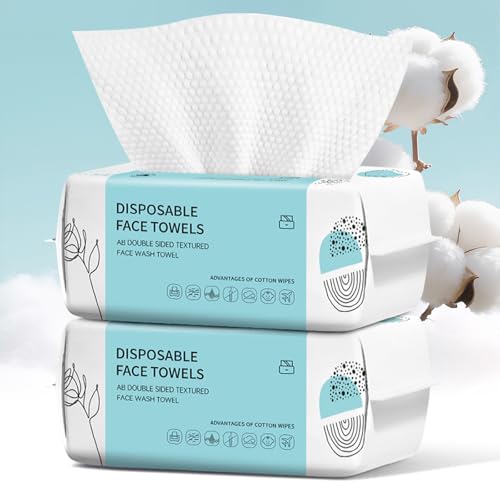 Disposable Face Towel 200 Count, Ultra Soft & Thick Washcloths, Biodegradable Facial Towels for Sensitive Skin, Makeup Remover Dry Wipes