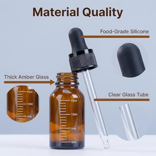 3Pcs 15ml Amber Glass Dropper Bottles Essential Oil