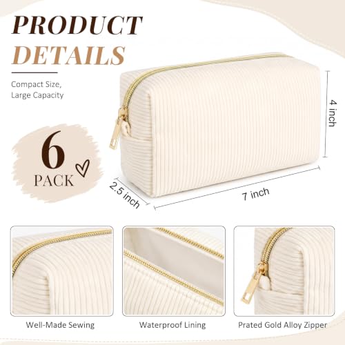 6-Pack Corduroy Bridesmaid Makeup Bags - Beige Wedding & Bachelorette Favors