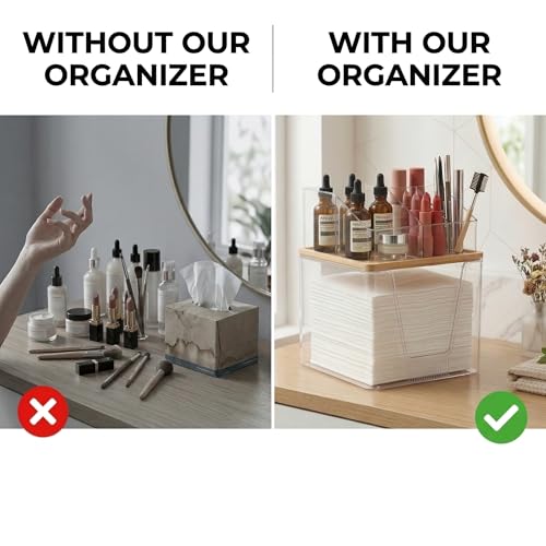 2-Tier Facial Towel Holder with Bamboo Lid & Makeup Organizer