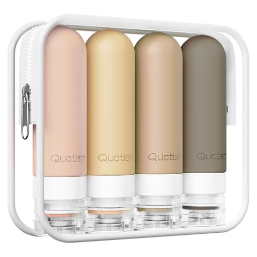 Quatish Brown Travel Bottles 3oz Leak-Proof TSA Approved Silicone Shampoo & Conditioner Set, 4 Pack