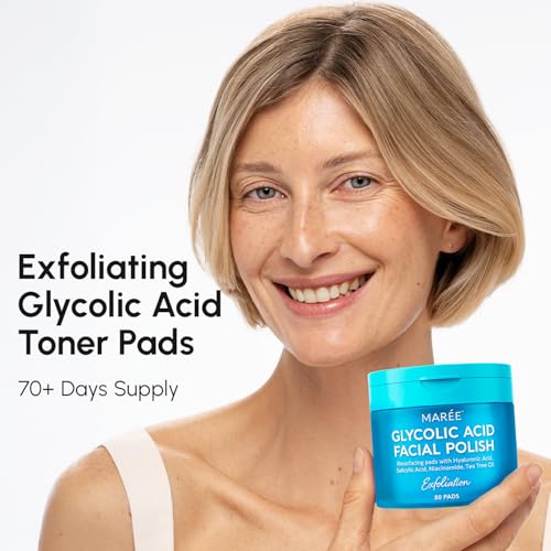 MAREE Glycolic Acid Pads for Clear Skin - 80 Count Exfoliating Toner