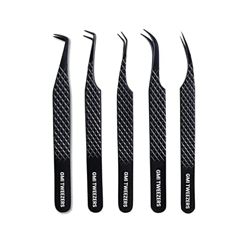 GMI Lash Tweezers - Set of 5 Eyelash Tweezers- Stainless Steel Eyelash Extension Tweezers - Multipurpose Lash Tweezers T2233 Tweezer
