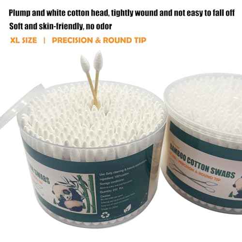 Thick Cotton Swabs,XL Size Natural Bamboo Cotton Buds,Precision & Round Tip 252pcs