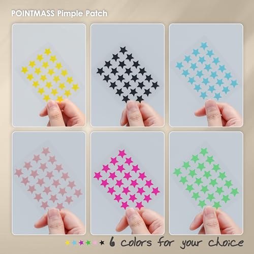 POINTMASS Star Pimple Patches: 6 Colors 144 Thickened Hydrocolloid Acne Patches Cute for Face and Skin Covering of Blemishes Zits etc. Acne Patches Contain Tea Tree Oil