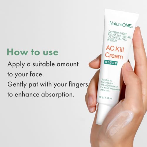NATUREONE AC Kill Cream, BHA & Salicylic Acid Face Moisturizer, Niacinamide for Active Skin Repair, Tea Tree Oil for Soothing Sensitive Skin, acne spot treatment Korean Skincare, 30g, 1.05 oz.