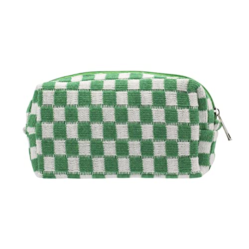Green Checkered Travel Makeup Bag - Compact Purse Organizer, 1 Pack