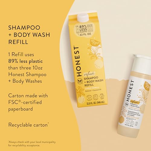 The Honest Company 2-in-1 Cleansing Shampoo Body Wash Refill Carton, Gentle for Baby, Naturally Derived, Tear-free, Hypoallergenic, Citrus Vanilla Refresh, 32 fl oz, (Pack of 2)