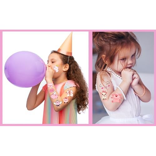 168 Pcs Pink Pig Temporary Tattoos Stickers Farm Animals Themed Birthday Party Favors Decorations Goodie Bag School Prizes Tattoo