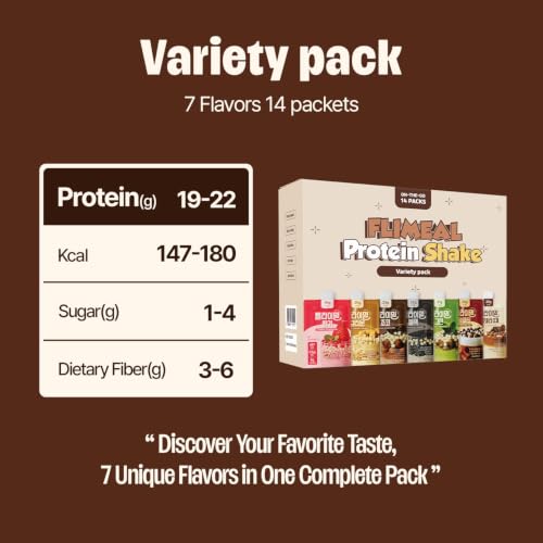Flimeal Variety Pack Protein Shake with Crunchy Protein Balls - 14 Servings, 1.59oz Each, Low Sugar, Keto Meal Replacement
