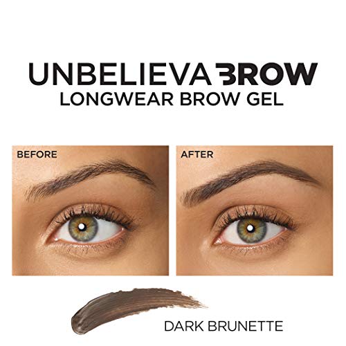 L'Oreal Paris Unbelieva-Brow Longwear Waterproof Tinted Brow Gel, Smudge-resistant, Transfer- Proof, Quick Drying, Easy and quick application with precise brush, Dark Brunette, 0.15 fl. oz.