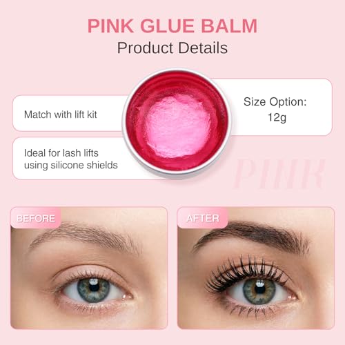 Pink Lash Lift Glue Balm 12g - Strong Adhesive for Eyelash & Eyebrow Perming