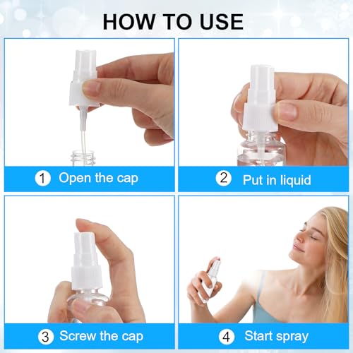 100 Pcs Mini Spray Bottles 1 oz Clear Plastic Fine Mist Spray Bottles with Small Funnels Empty Plastic Bottles Travel Bottle for Essential Oils Travel Perfumes