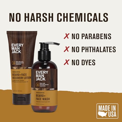 Every Man Jack Beard & Face Wash & Lotion Set - Sandalwood, Hydrating Men's Grooming