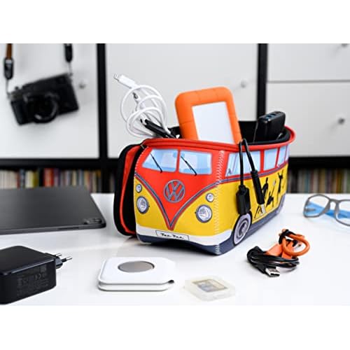 BRISA VW Collection - Volkswagen Neoprene Universal Makeup Cosmetics Toiletry Travel Pharmacy Bag in T1 Bus Design (Soccer/Multicolor) (Large (11.8 x 5.5 x 4.7 inches))