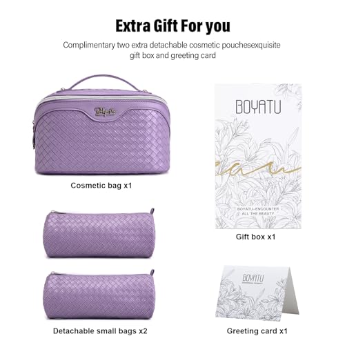 BOYATU 3-Piece Travel Makeup Bag Set - Large Capacity Vegan Leather