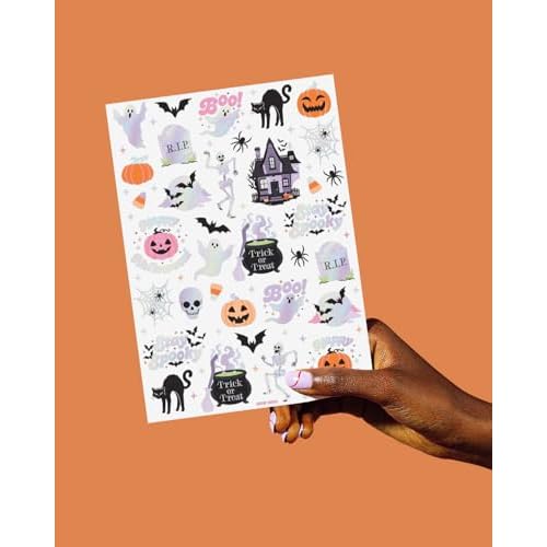 xo, Fetti Halloween Temporary Tattoos - 50 Iridescent Styles | Spooky Decorations, Kids Party Accessory, Haunted House Theme Favor, Trick or Treating Gift