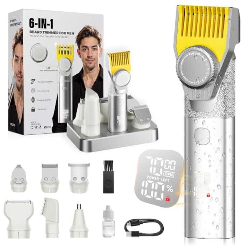 Prettywill Beard Trimmer for Men, 24-Setting Magnetic All-in-One Grooming Kit