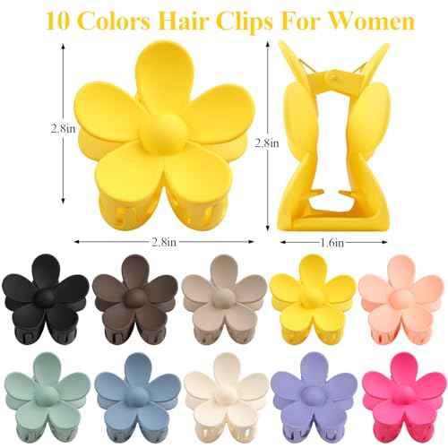 vivinin Flower Claw Clip 10 PCS Claw Clips, Hair Clips for Women Non Slip for Thick Hair Women Girls Gifts, 10 Colors