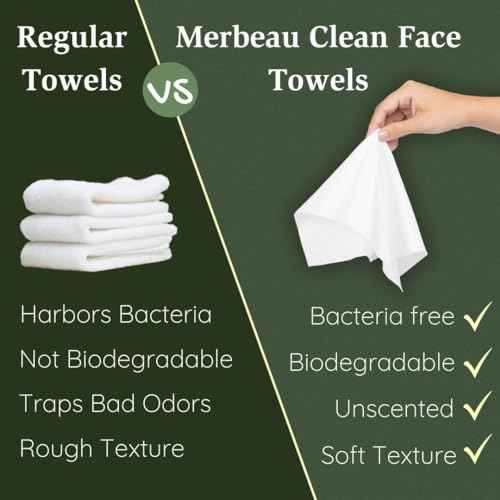 Clean Facial Towels for Sensitive Skin, 100% USDA Biobased Face Towels, 50 Count, Ultra Soft, Makeup Remover Dry Wipes, Viscose