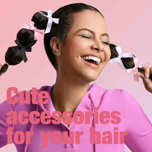 Teenitor 30pcs Hair Bow Pink Bow, Pink Black White Bows for Hair Small Hair Bows, Hair Bow Clips Cute Black White Bow Hair Accessories for Girls