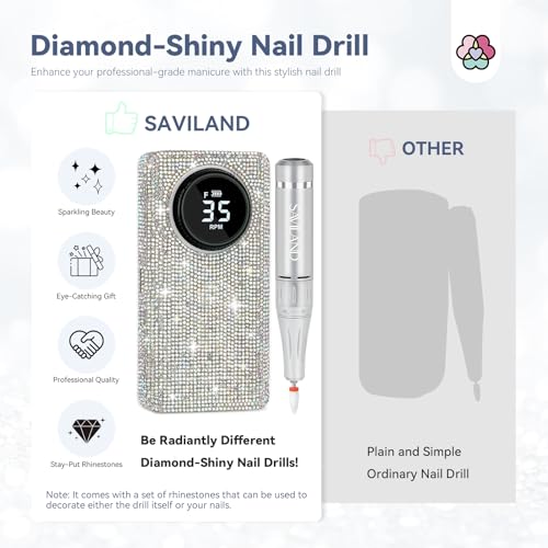 SAVILAND Glitter Nail Drill Machine Kit 35000RPM for Acrylic Nails Professional