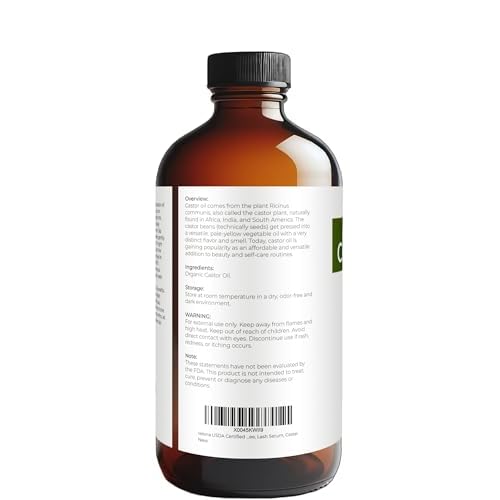 velona USDA Certified Organic Castor Oil ? 16 fl oz in Glass Bottle | Cold-Pressed, Hexane-Free, USP Grade | Promotes Hair Growth, Eyelash & Eyebrow Enhancement | Bottled in USA