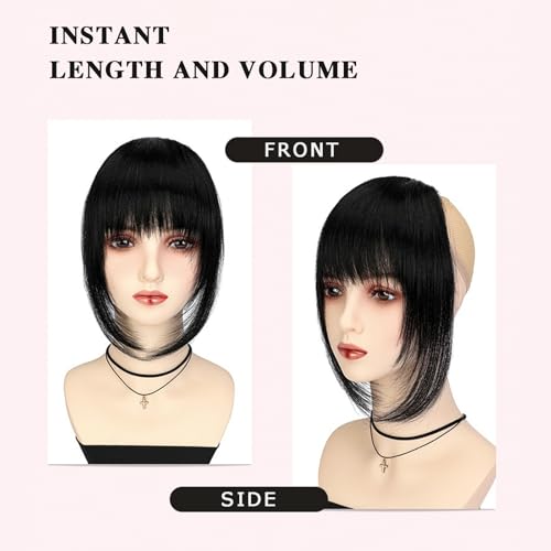 VAVANGA Clip-In French Bangs for Women - Long Wispy Fringe, Jet Black