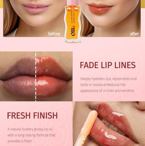 Grospe Fruity Lip Oil Gloss - Moisturizing Honey Essence, 8ml 2Pc Set