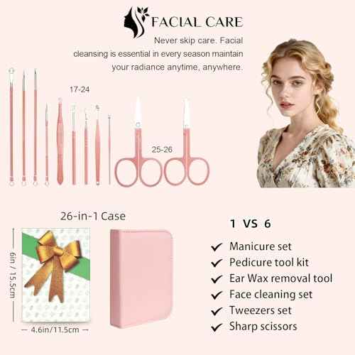 Nail Clippers Set, 26 Piece Manicure Set & Pedicure Kit, Stainless Steel Fingernail & Toenail Clipper Cutters, Professional Nail Care Tools with Luxurious Travel Case for Men and Women, Metallic Pink