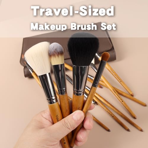Makeup Brush Set,15pcs Walnut Wooden Makeup Brushes With Leather Button Bag, Professional Makeup Brushes For Foundation Concealer Kabuki Blush Eyeliner Shadow Brow, Makeup Brush Sets & Kits