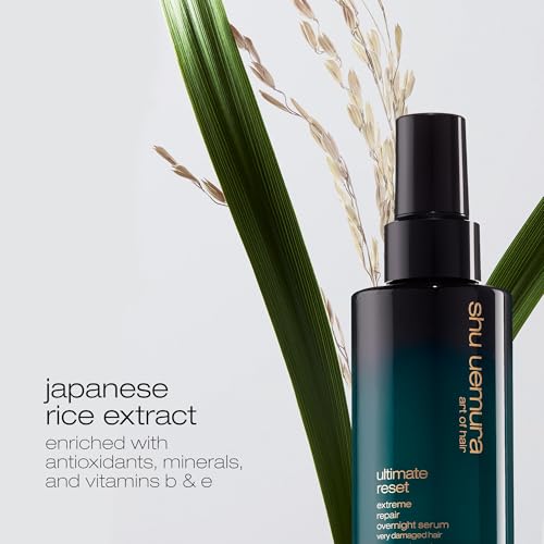 Shu Uemura Ultimate Reset Extreme Repair Hair Serum - Repairing Night Serum, Softens, Smooths, and Adds Shine, Prevents Breakage and Split Ends, With Japanese Rice Extract, For Dry and Damaged Hair