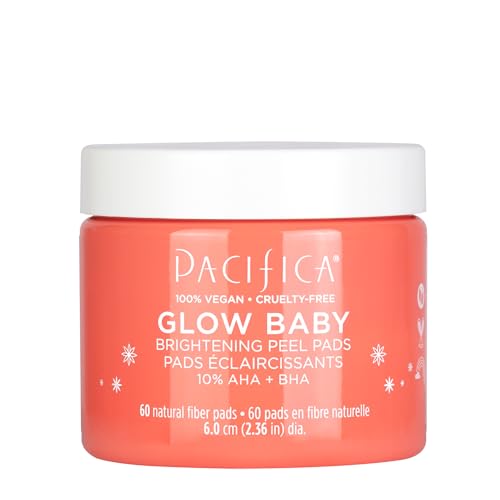 Pacifica Beauty, Glow Baby Brightening Peel Pads 10 Percent AHA And BHA, 60 Pc, Brightens And Exfoliates, For All Skin Types, Fragrance Free, Clean Skin Care, Vegan and Cruelty Free