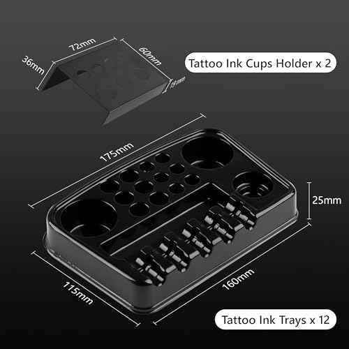 RHEIN 18 Tattoo Dip Foam Cup 2 Ink Cup Holders 12 Ink Tray Cleaning Needles Tip Tattoo Cleaning Supplies Disposable Professional