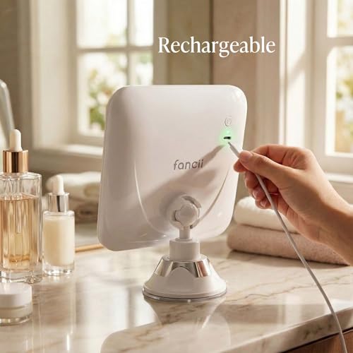 Fancii 20x Magnifying Makeup Mirror with LED Lights, Rechargeable, High Zoom | 7-inch Large Lighted Travel Mirror for Vanity and Bathroom, Dimmable, 3 Light Settings, Strong Suction, 360¡Æ Rotation