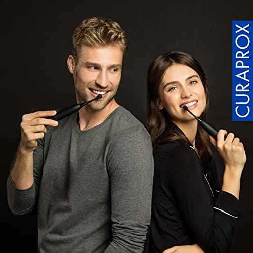 Curaprox Hydrosonic Brush Heads Black is White Carbon Duo ? for Effective Plaque Removal & Whitening | Sonic Toothbrush Replacement Heads, 2-Pack | Swiss Made
